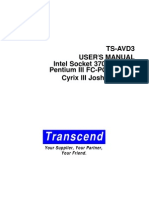 Transcend: Ts-Avd3 User S Manual Intel Socket 370 Celeron/ Pentium III FC-PGA Series Cyrix III Joshua Series