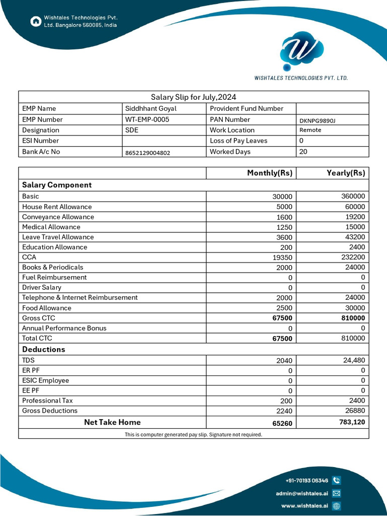 Salary Slip for July 2024 - SDE | PDF | Taxes | Government Finances