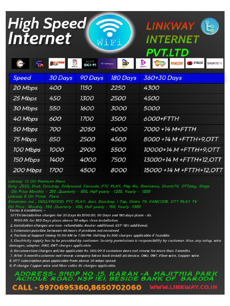Linkway Broadband - Plans 2024 New | PDF