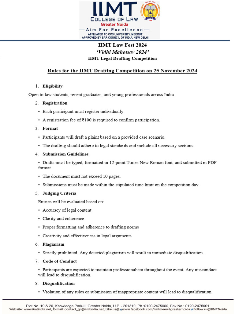 IIMT Legal Drafting Competition 2024 | PDF