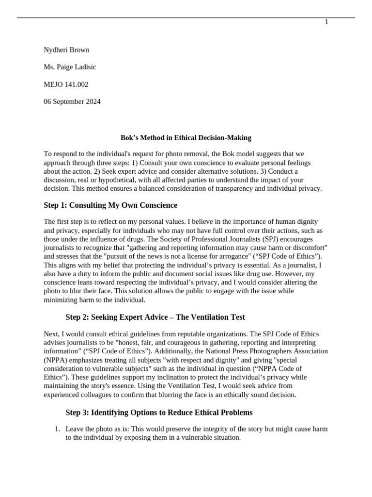 Bok's Ethical Decision-Making Method | PDF | Privacy | Social Psychology