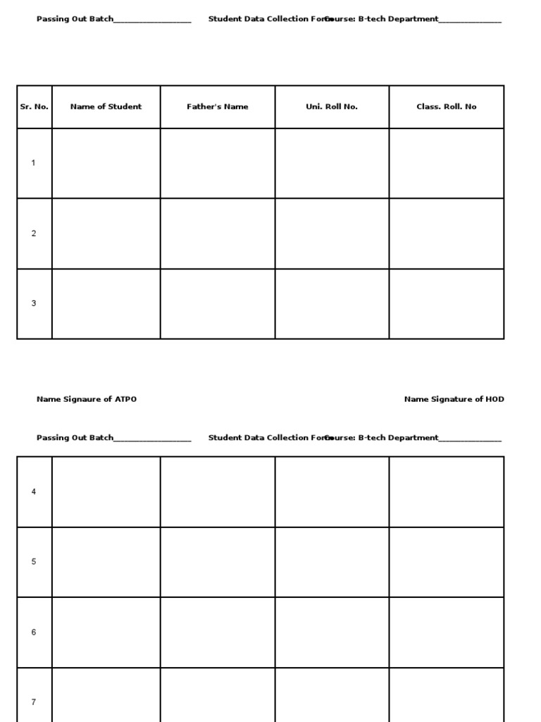 B-Tech Student Data Collection Form | PDF