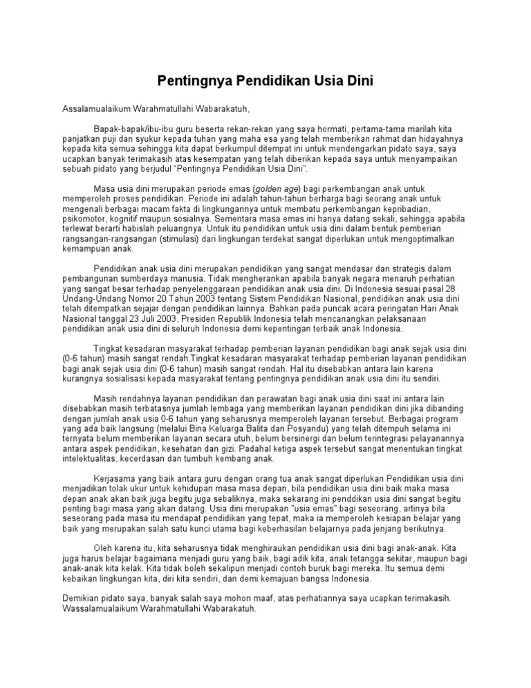 Pidato Pentingnya Pendidikan Anak Usia Dini Pdf