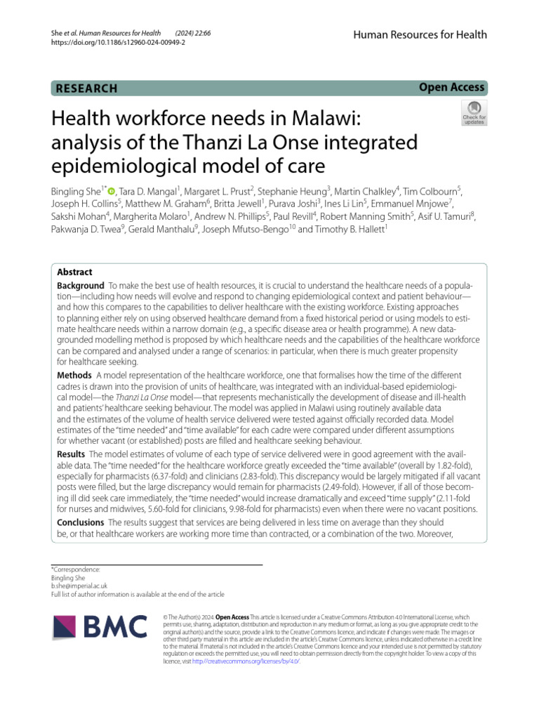 Health Workforce Needs in Malawi | PDF | Health Care | Health Professional