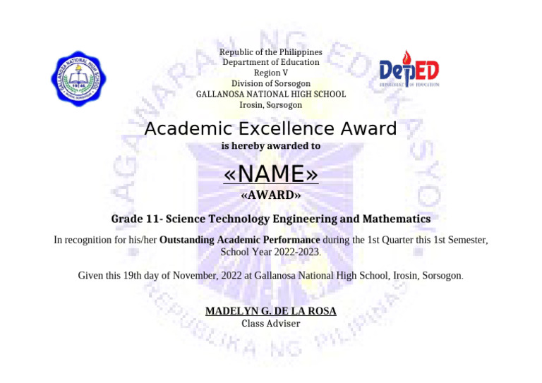 Academic Excellence Award Certificate | PDF