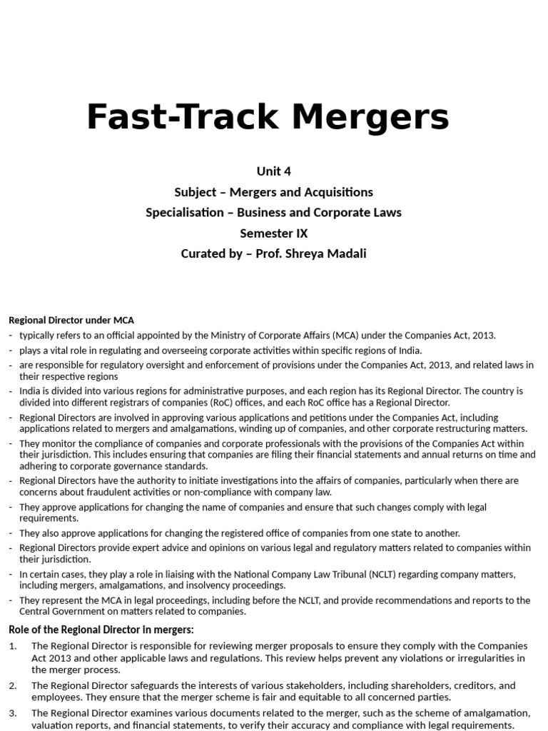 Fast Track Mergers in India Explained | PDF | Mergers And Acquisitions ...