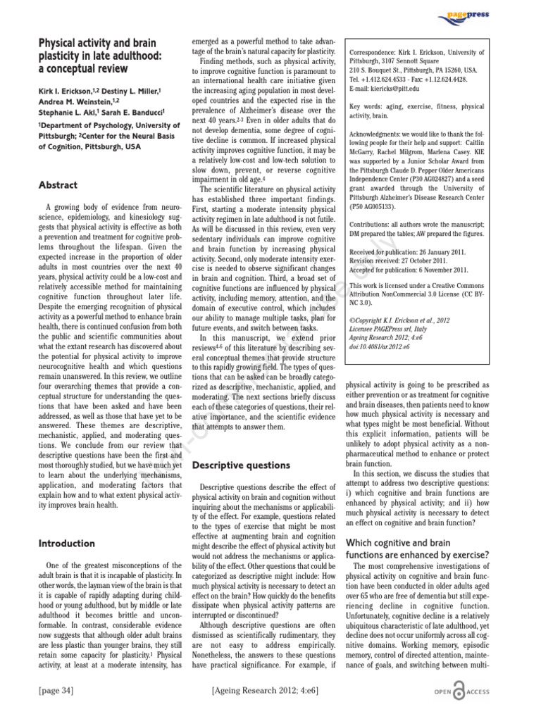 Physical Activity and Brain Plasticity I | PDF | Hippocampus ...