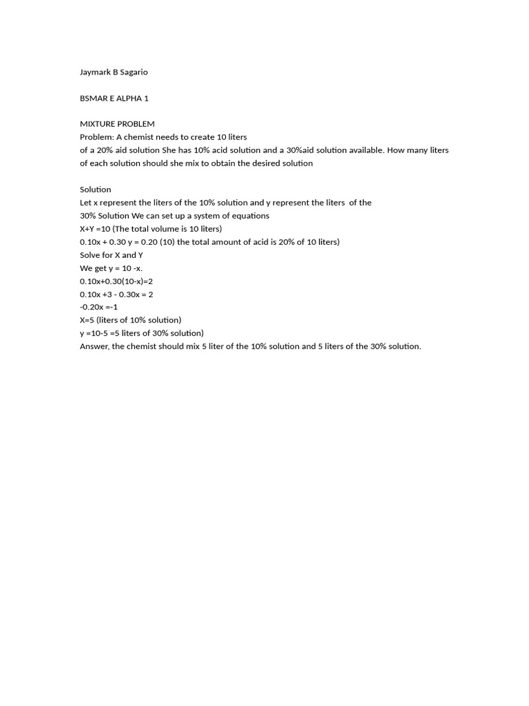 Acid Mixture Problem Solution Guide | PDF | Art