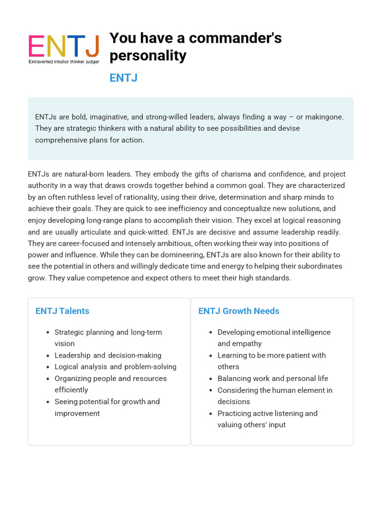 ENTJ Leadership Traits and Strategies | PDF | Leadership | Emotional ...