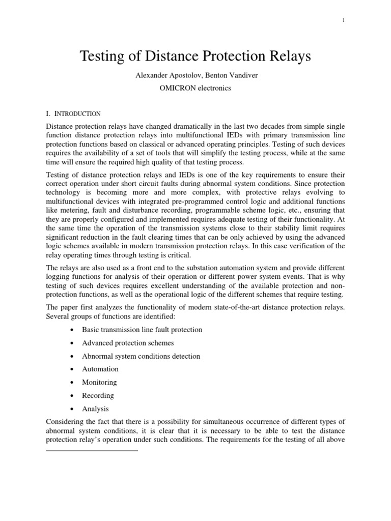 Testing Multifunctional Distance Relays | PDF | Computers | Technology ...