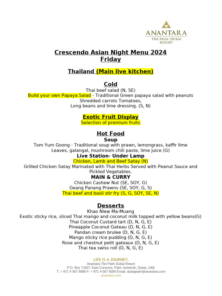Anantara Dubai Asian Night Menu 2024 | PDF | Thai Cuisine | Sushi