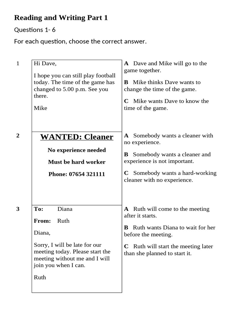 Reading and Writing Part 2 | PDF | Workweek And Weekend