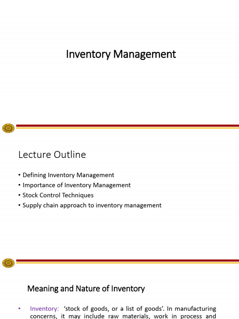 Lecture 3 Inventory Management | PDF | Inventory | Forecasting