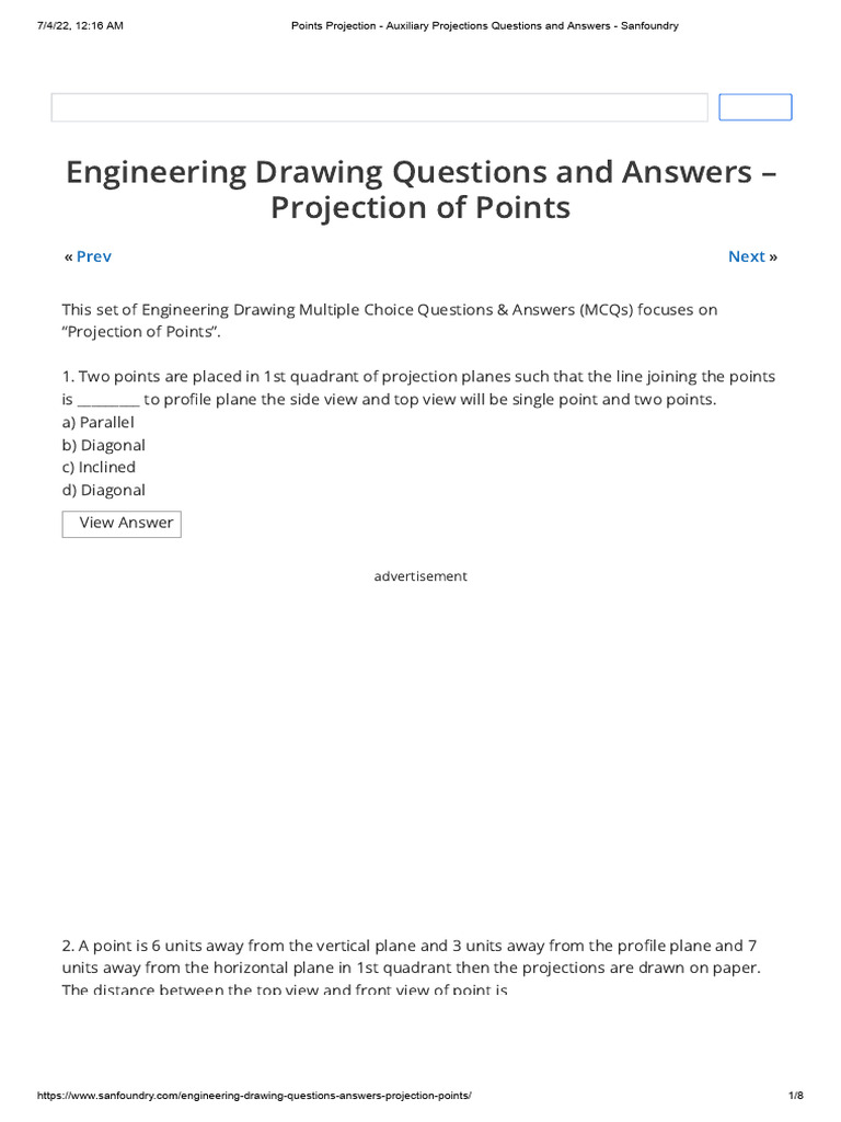 Points Projection - Auxiliary Projections Questions and Answers ...