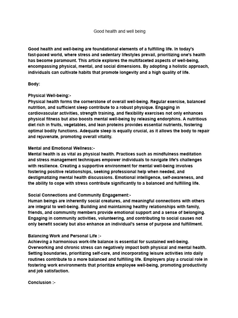 Good Health and Well Beingok | PDF | Mental Health | Well Being