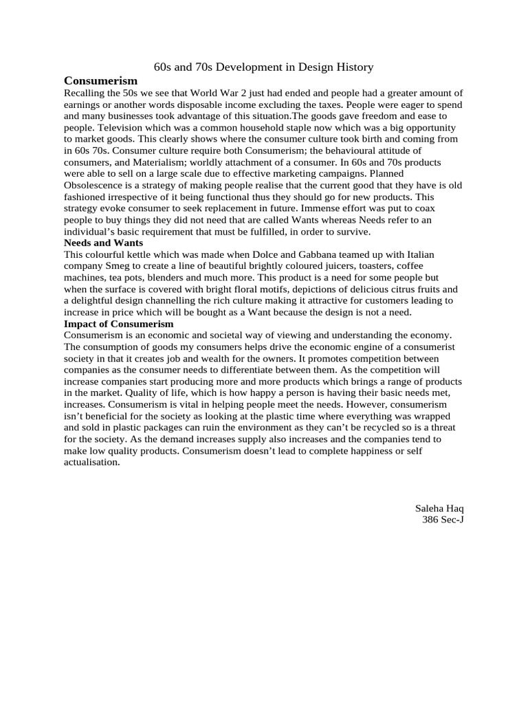 Consumerism: 60s and 70s Development in Design History | PDF ...