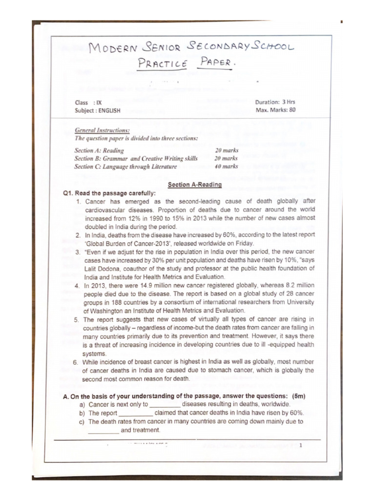 Practice Paper STD 9 | PDF
