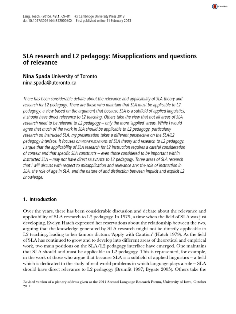 Misapplications of SLA in L2 Pedagogy | PDF | Second Language ...