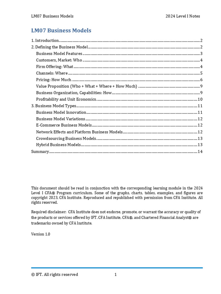 LM07 Business Models IFT Notes | PDF | Pricing | Price Discrimination