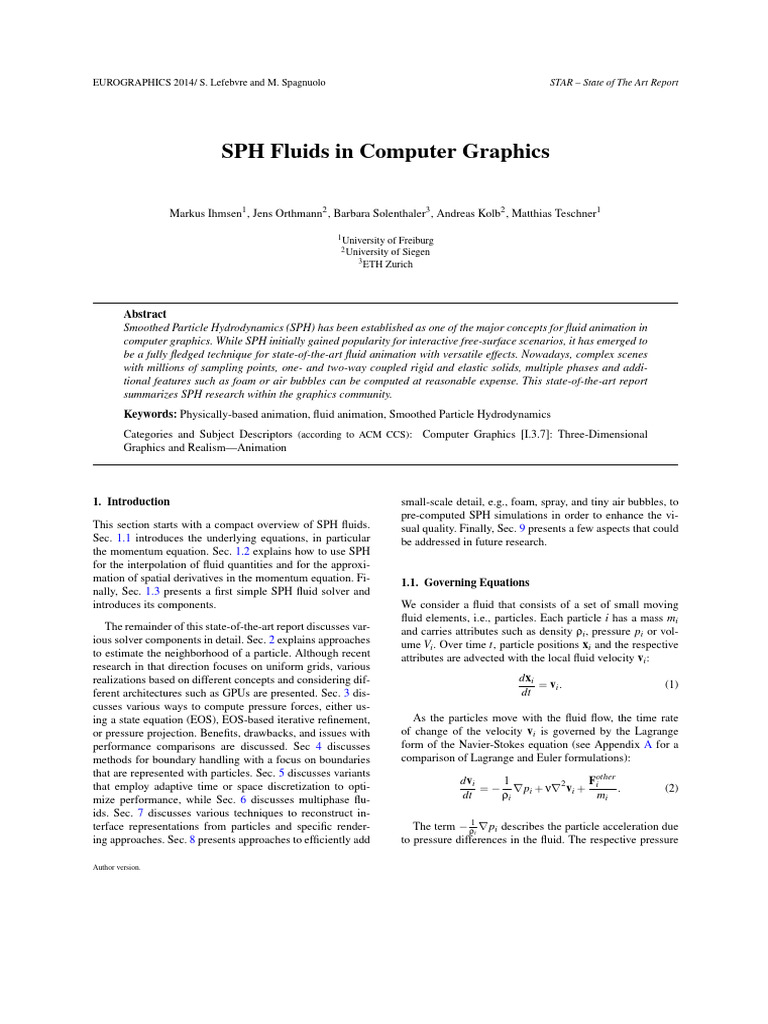 SPH Fluids in Computer Graphics | PDF | Force | Viscosity