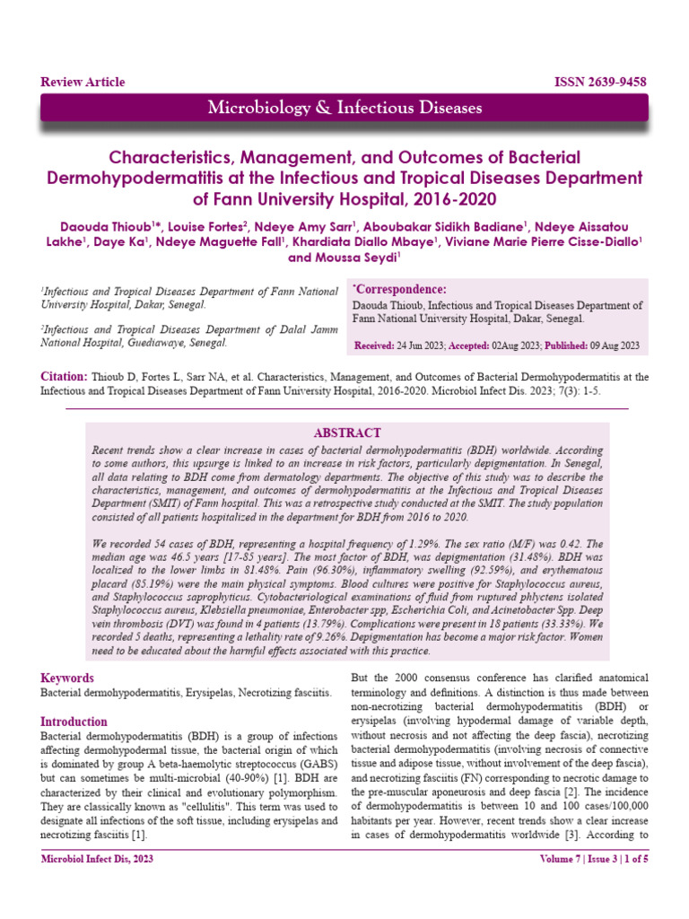 Bacterial Dermohypodermatitis Study | PDF | Thrombosis | Clinical Medicine