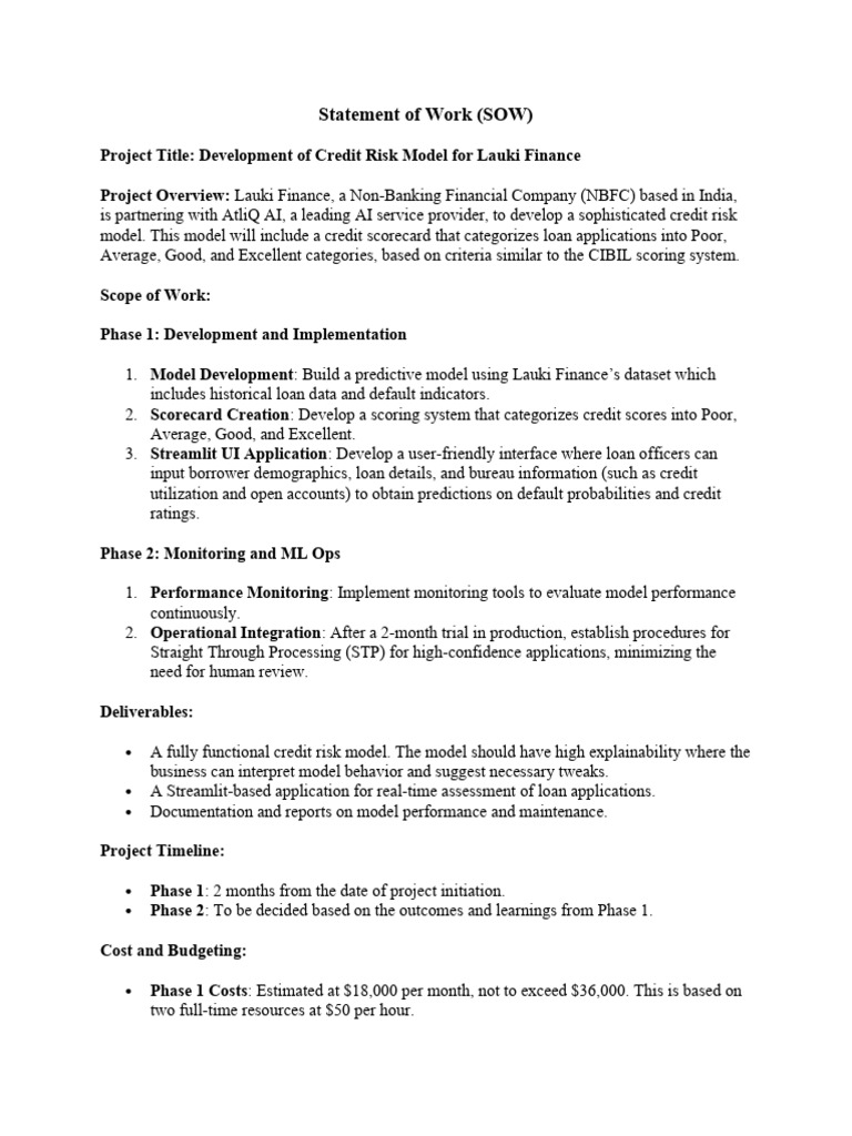 SOW Credit Risk Model | PDF | Artificial Intelligence | Intelligence ...