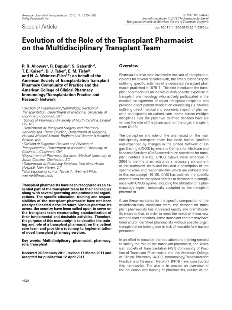 American J Transplantation - 2011 - Alloway - Evolution of The Role of ...