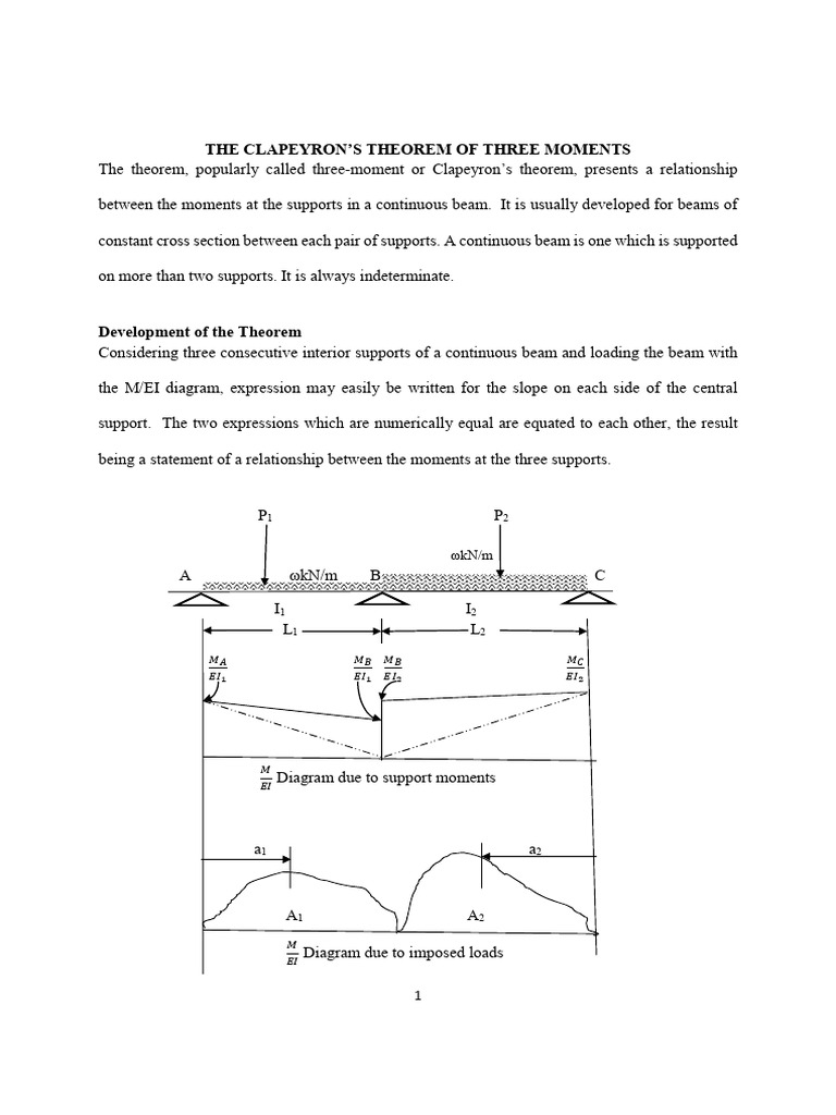 Clapeyron's Three-Moment Theorem Explained | PDF | Bending | Beam ...