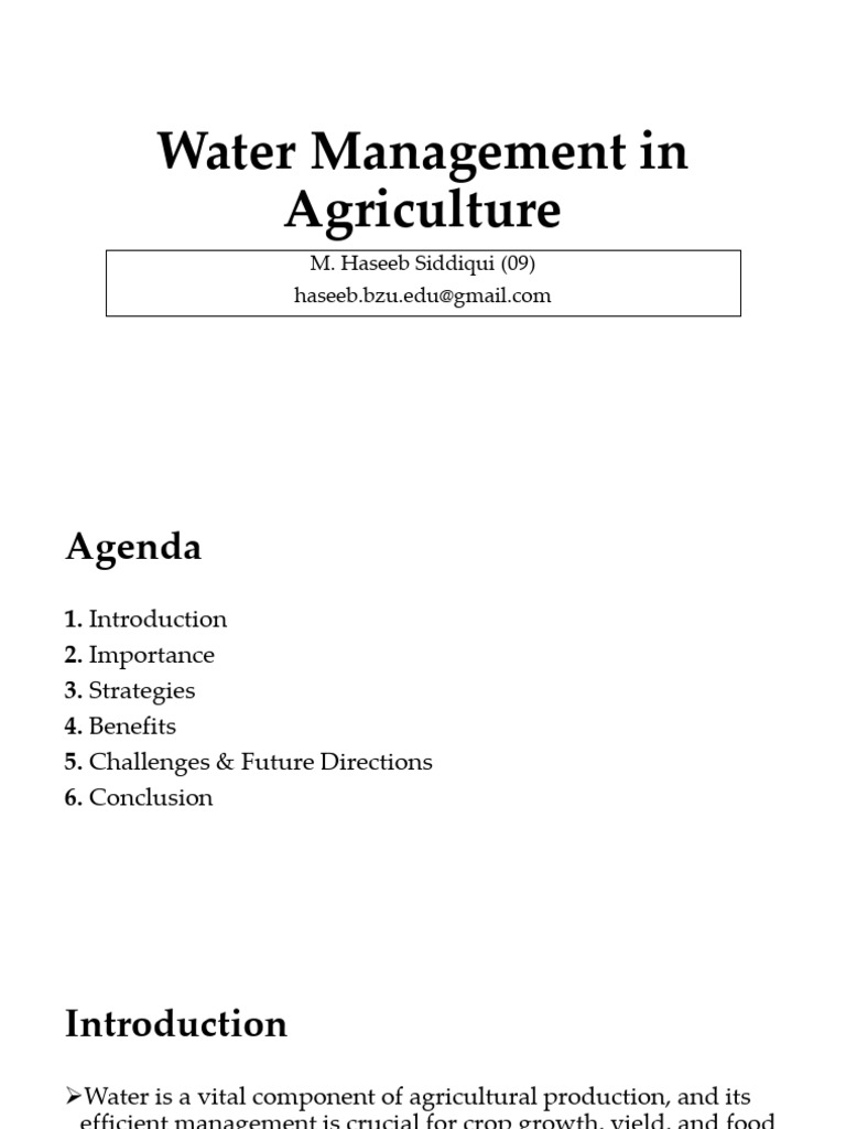 Engineering Water Management in Agriculture | PDF