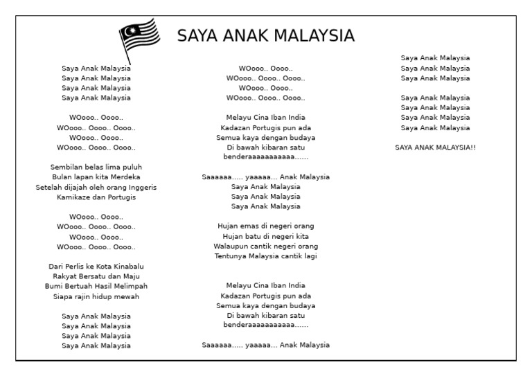 Lirik Lagu Saya Anak Malaysia | PDF