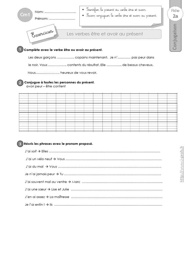 Exercices sur être et avoir au présent | PDF | Conjugaison | Verbe