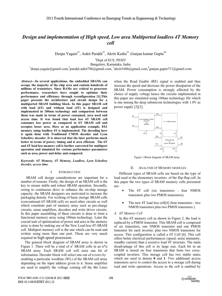 Design and Implementation of High Speed Low Area Multiported Loadless ...