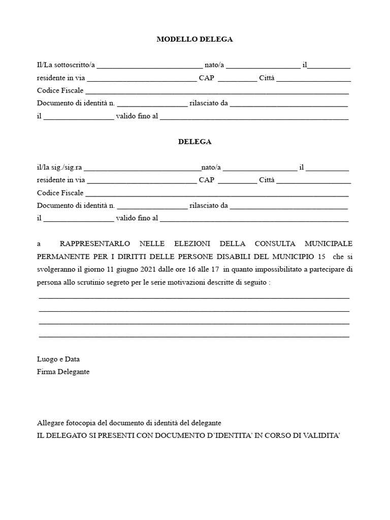 Modello Delega Consulta Persone Disabili Editabile 1 | PDF