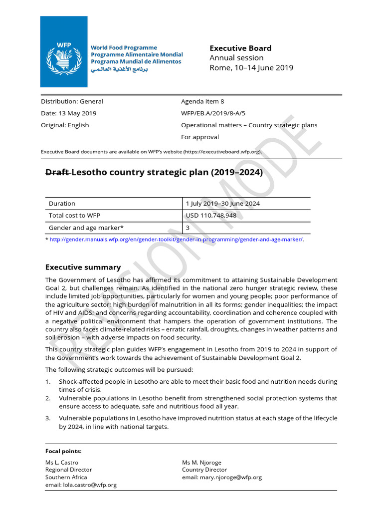 Lesotho Strategic Plan 2019-2024 | PDF | World Food Programme | Food ...