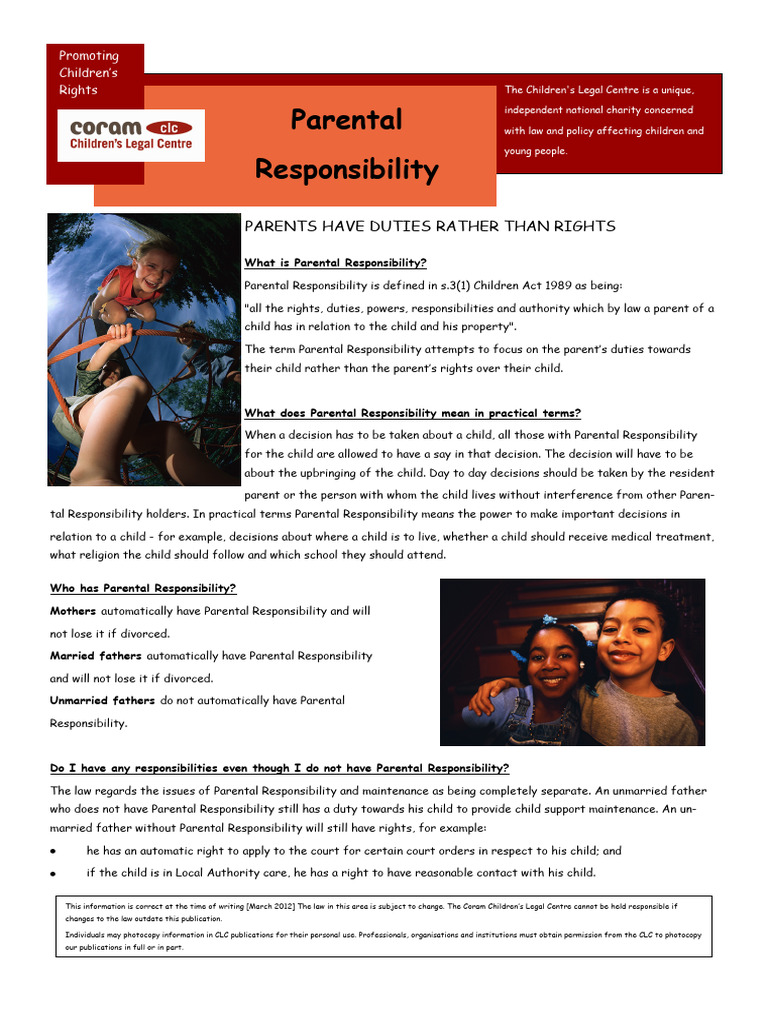 Family Law II WK 1 1 Parental Responsibility PDF Birth