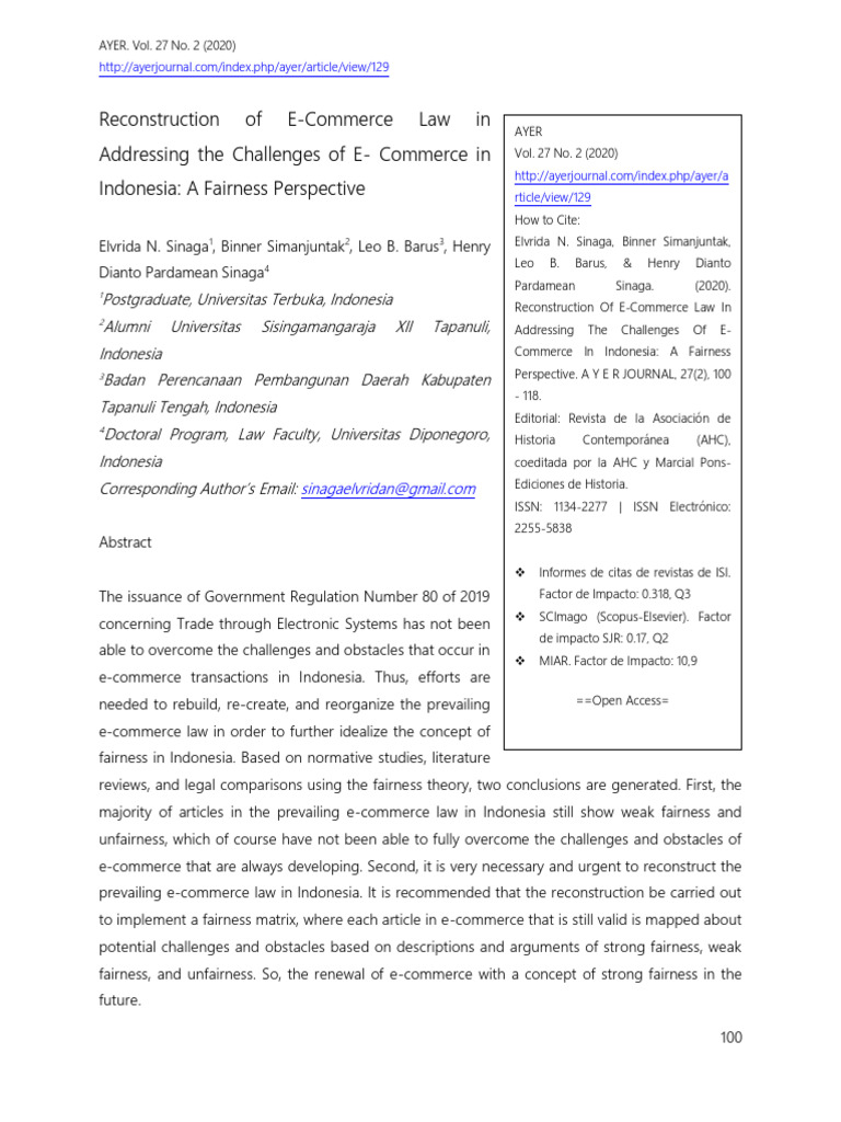 Reconstruction Of E Commerce Law In Addressing The Challenges Of E