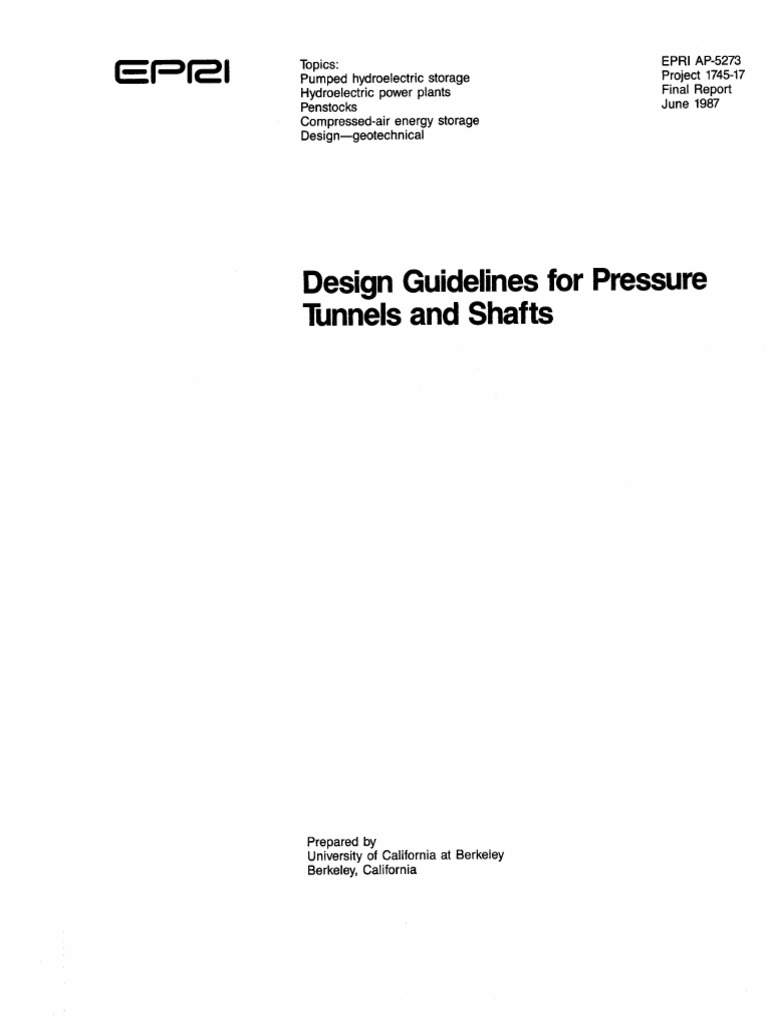 EPRI - Design Guidelines For Pressure Tunnels and Shafts | PDF
