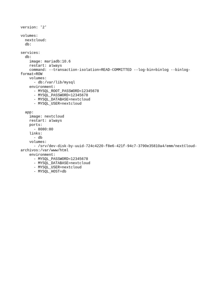 Nextcloud Docker Compose Setup Guide | PDF