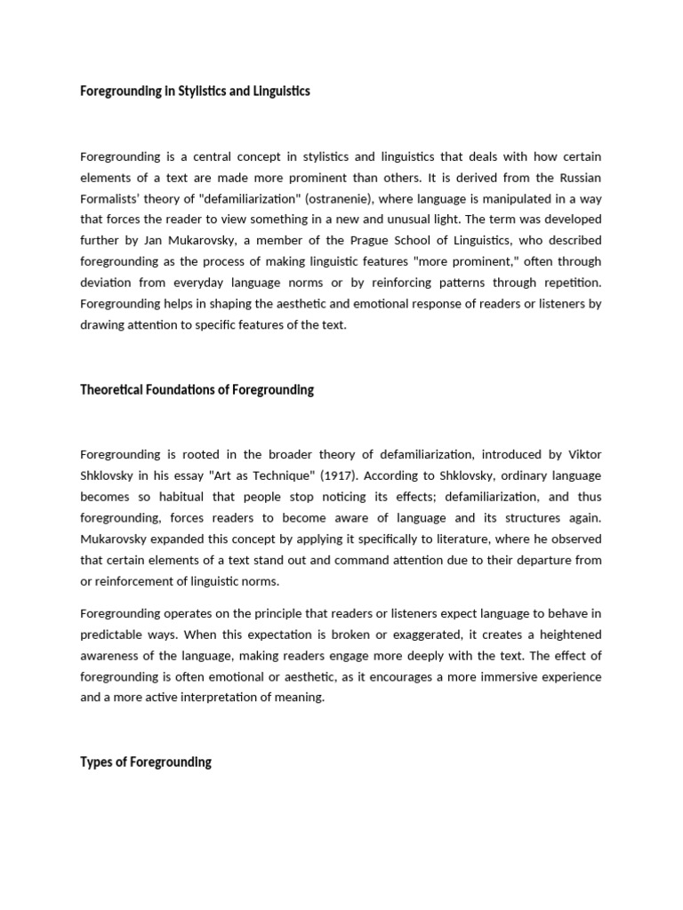 Understanding Foregrounding in Stylistics | PDF | Poetry | Linguistics
