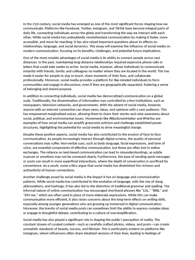 The Influence of Social Media On Modern Communication | PDF | Social ...