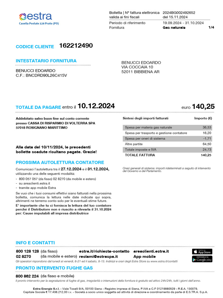 Codice Cliente Intestatario Fornitura: Entro Il | PDF