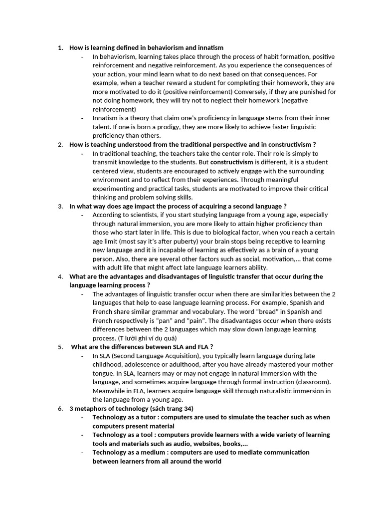 8 Câu TL Applied Linguistic ? | PDF | Second Language Acquisition ...
