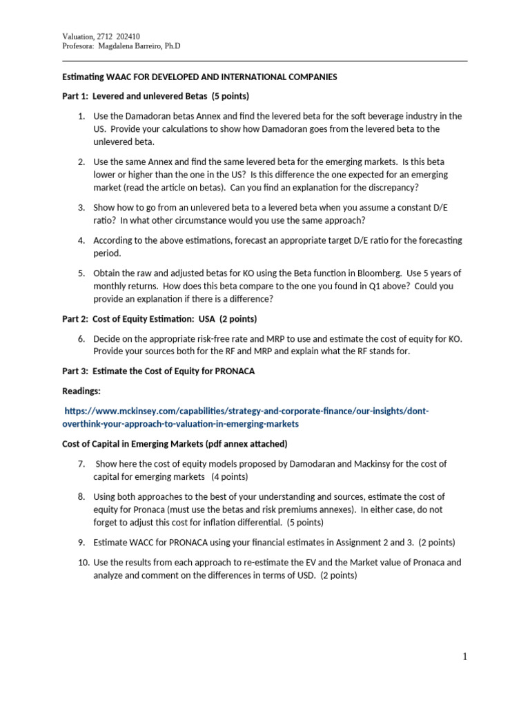 Damodaran Beta Analysis for Valuation | PDF | Beta (Finance) | Cost Of ...