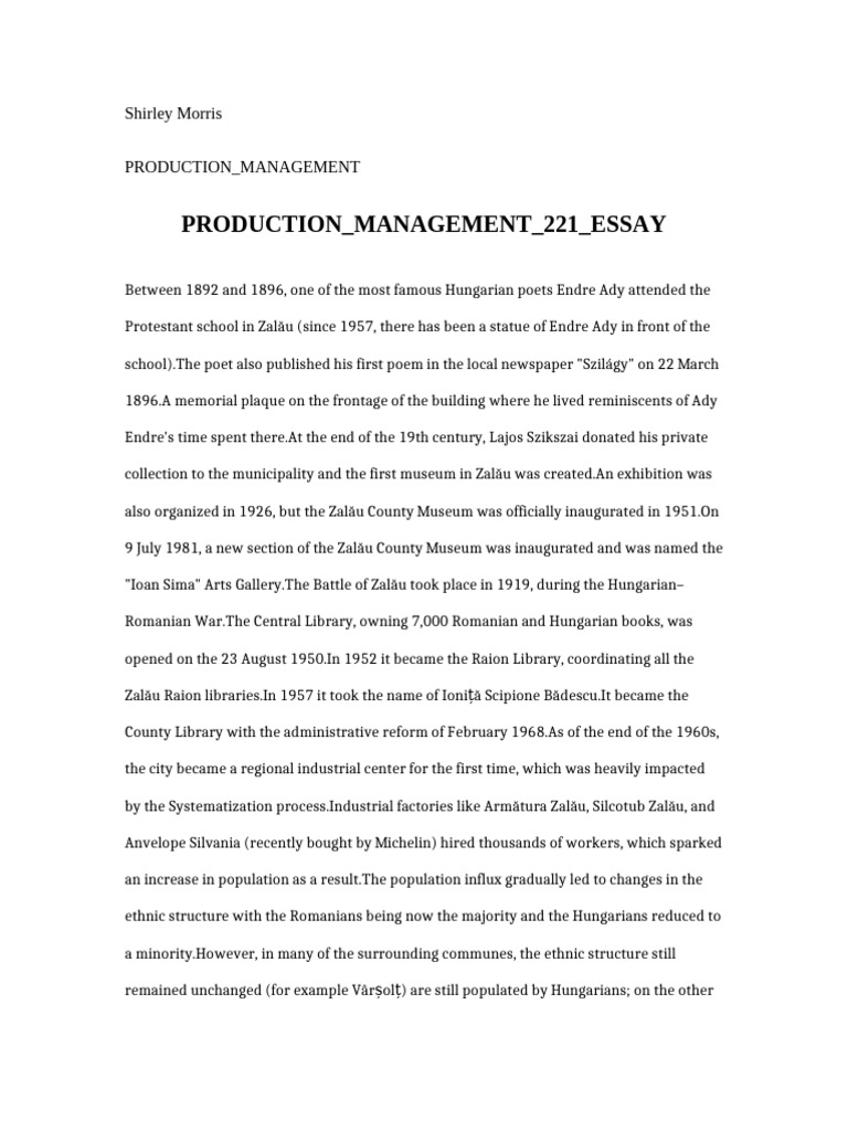 Production Management 221 Essay | PDF