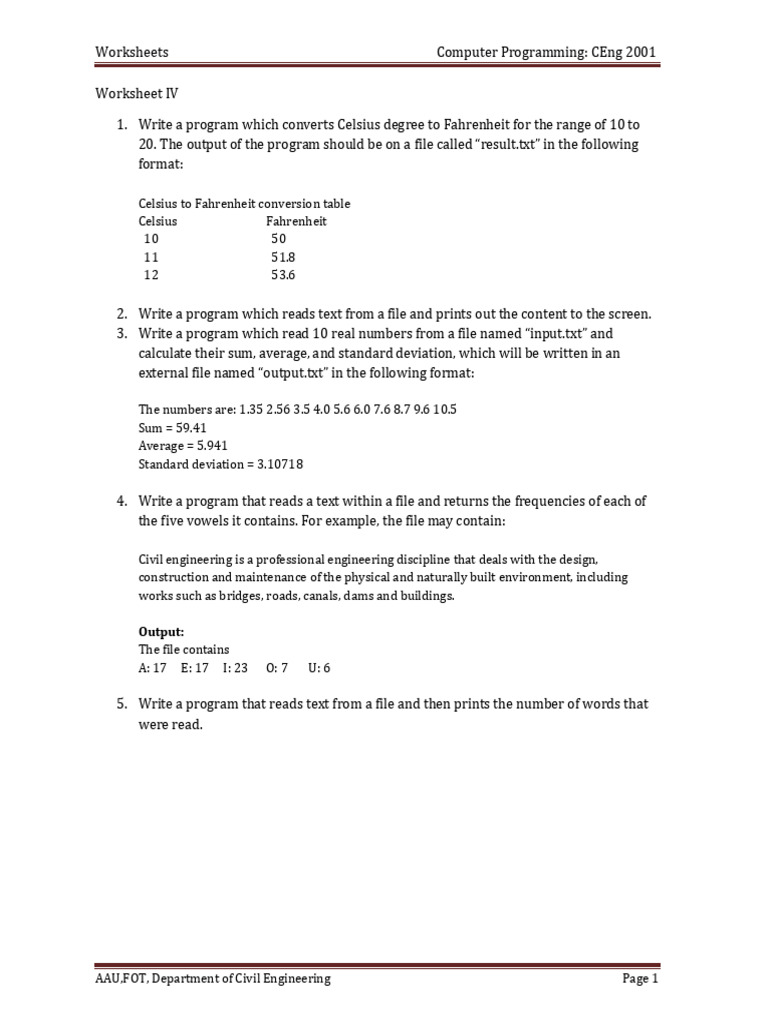 Programming Workshet 4 | PDF