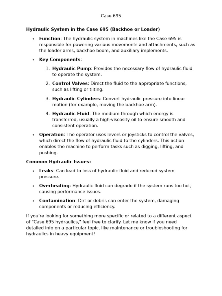 Case 695 Hydraulic System Overview | PDF