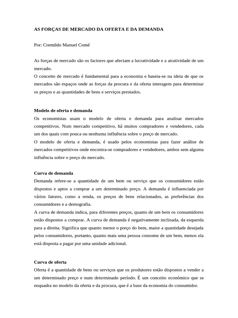 Forças de Mercado: Oferta e Demanda | PDF | Demanda | Oferta e procura