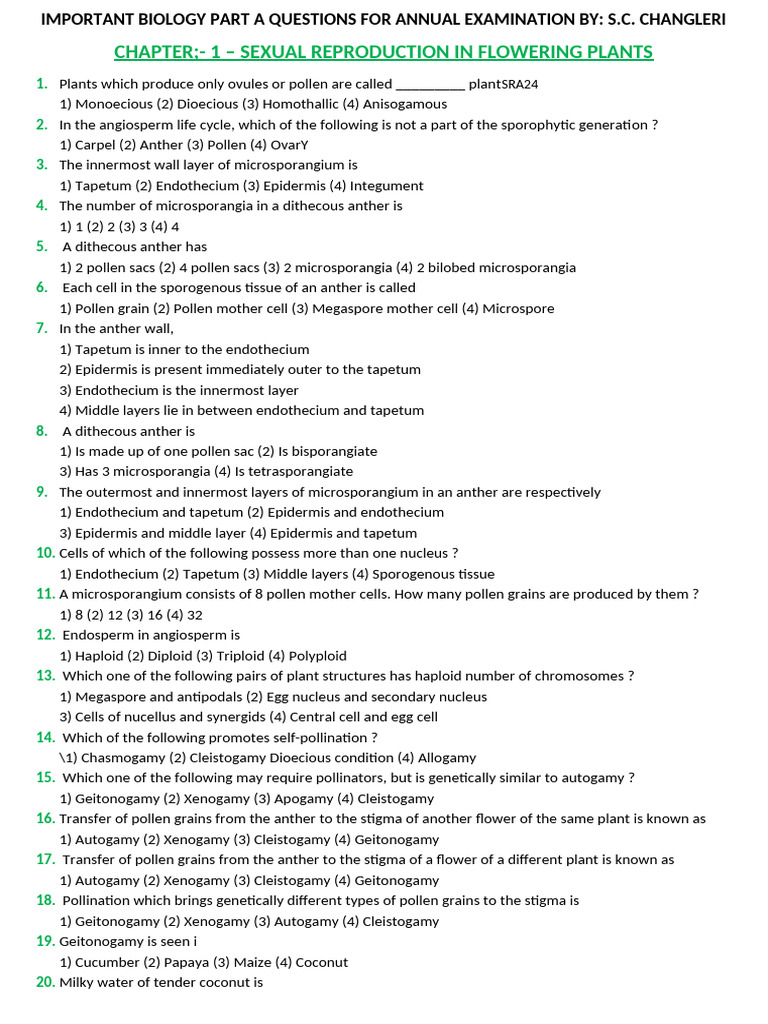 Key Biology Exam Questions on Reproduction | PDF | Genetic Code ...