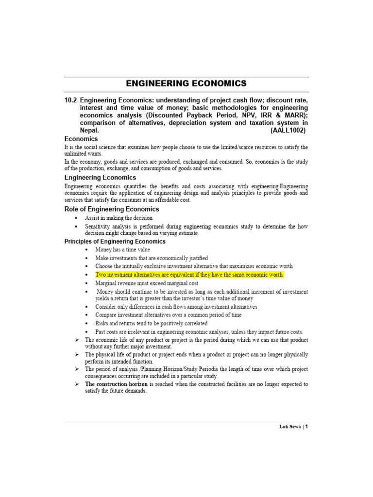 Engineering Economics Overview | PDF | Net Present Value | Internal ...