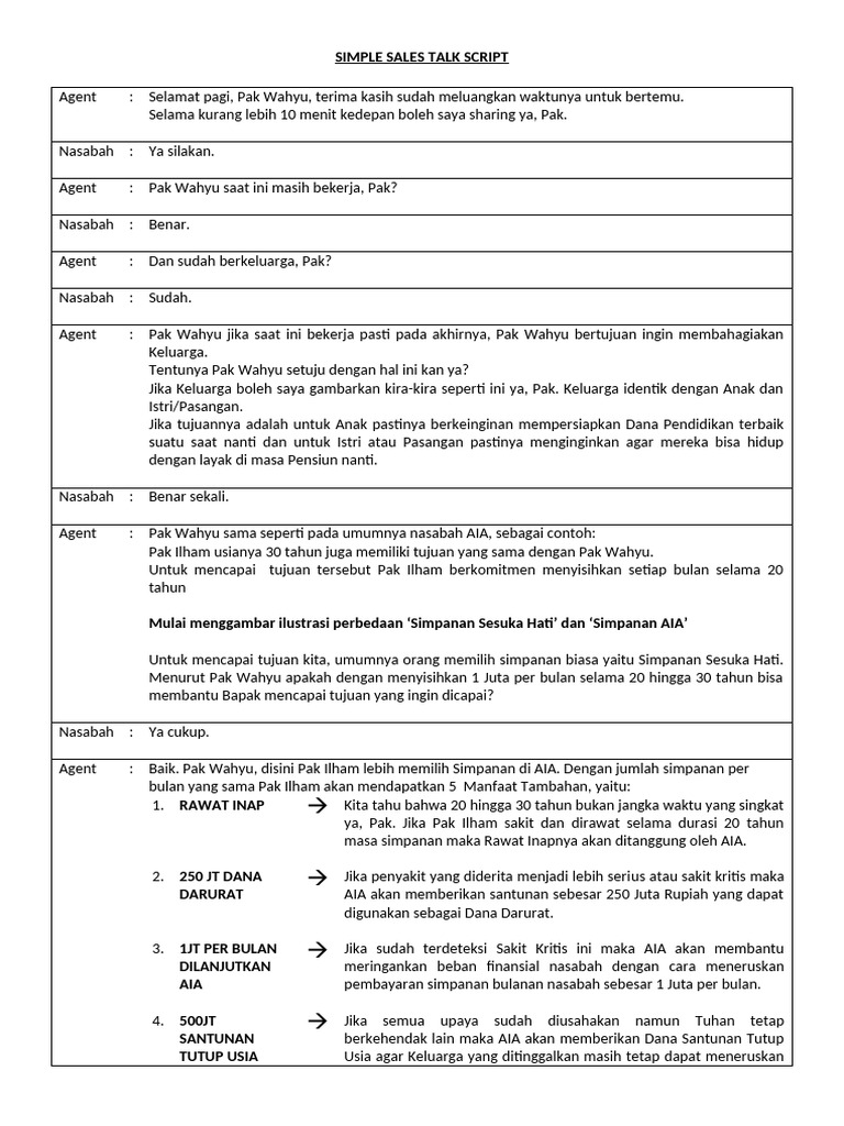 Simple Sales Talk Script | PDF | Pengelolaan Keuangan & Uang ...